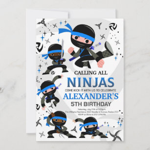 Ninja Birthday Party Invitation Karate Party Blue