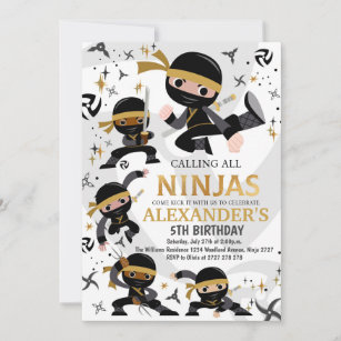 Ninja Birthday Party Invitation Karate Party Gold 