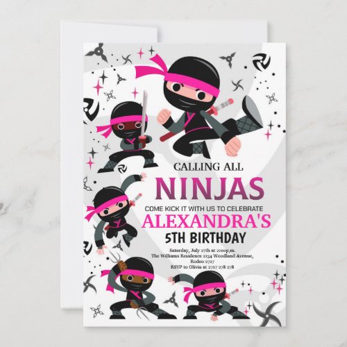 Ninja Birthday Party Invitation Karate Party Pink