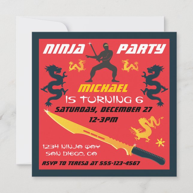 Ninja Birthday Party Invitations (Front)