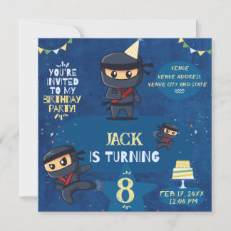 Ninja Birthday Party Invite-Blue Yellow Green Invitation
