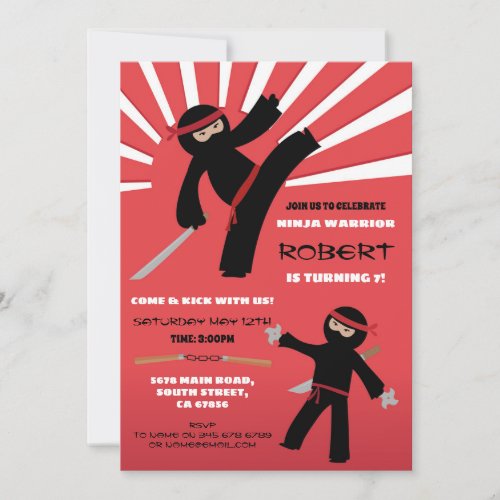 Ninja Birthday Party Warrior Red Boys Fun Invitation