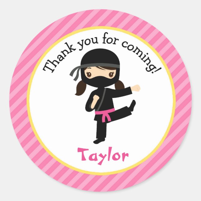 Ninja Birthday Stickers (Personalized Girl Favor) (Front)