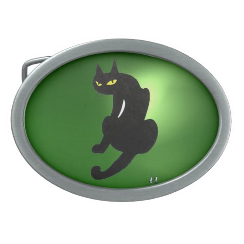 NINJA BLACK CAT green Oval Belt Buckle
