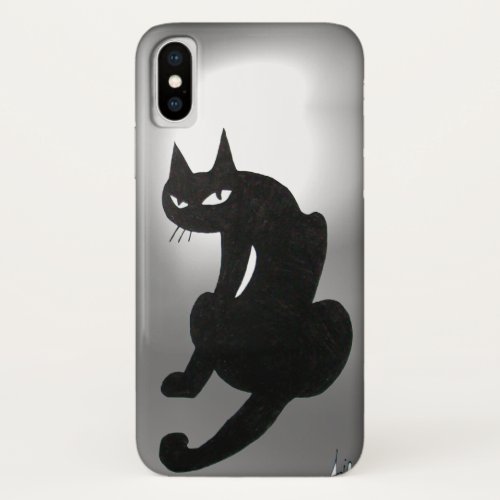 NINJA BLACK CAT Grey White iPhone X Case