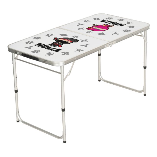 Ninja Boy and Ninja Girl Beer Pong Table (Angled)