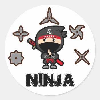 Ninja Boy Classic Round Sticker by Miyajiman at Zazzle