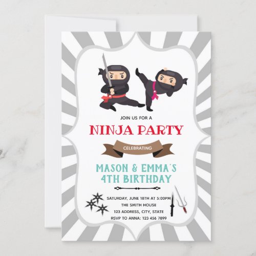 Ninja boy girl joint birthday Invitation