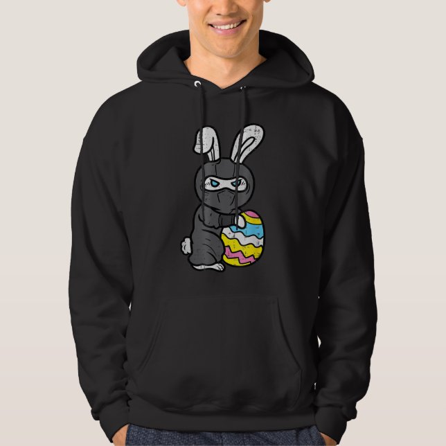 Ninja Bunny Rabbit Egg Cute Easter Day Boys Kids T Hoodie (Front)