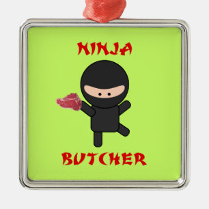 Ninja Butcher with Meat Metal Ornament