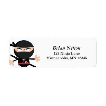 Ninja Cartoon Black And White Label by designs4you at Zazzle