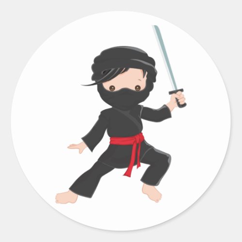 Ninja Cartoon Classic Round Sticker