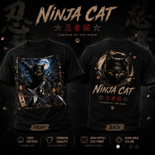 Ninja Cat 3D Japanese  T-Shirt Design