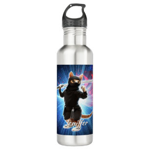 Ninja Cat in space. Stainless Steel Water Bottle