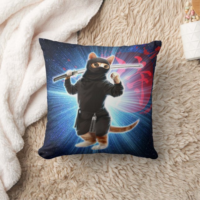 Ninja Cat in space.                                Throw Pillow (Blanket)