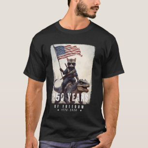 Ninja Cat Riding Dinosaur American Flag Patriotic  T-Shirt