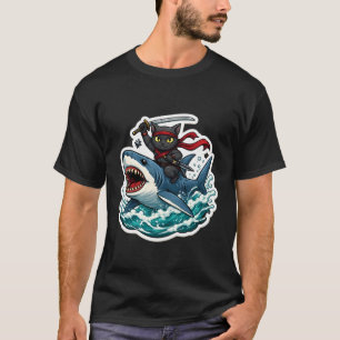 Ninja Cat Riding Shart Funny Cartoon Owner Feline  T-Shirt