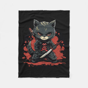 Ninja Cat Samurai Cat Fleece Blanket