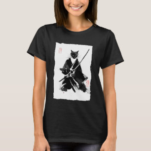 Ninja Cat Samurai Japanese Sumi-e Ink Painting Vin T-Shirt