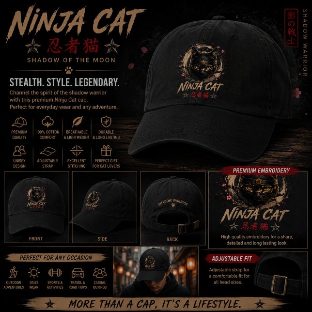 Ninja Cat Shadow of the Moon Stainless  hat (Creator Uploaded)
