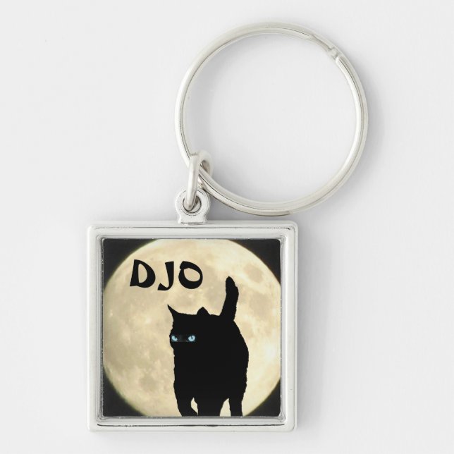 Ninja Cat Silhouette with Full Moon your initials Keychain (Front)