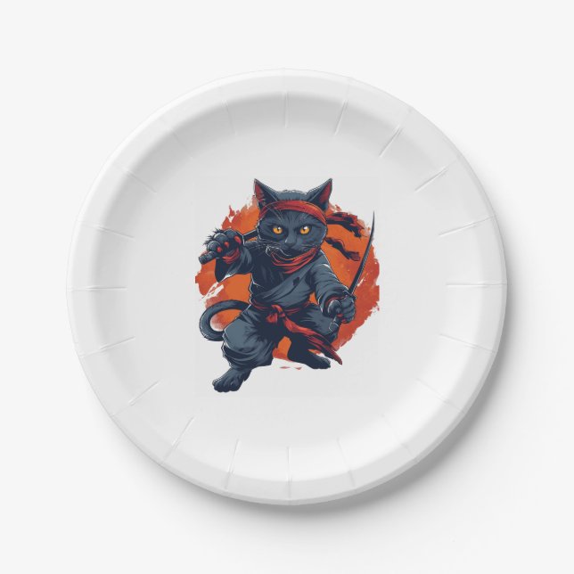 Ninja Cat Stealth Paper Plates (Front)