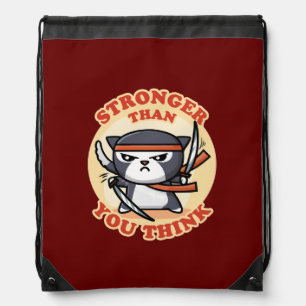 Ninja Cat   Stronger Than You Think Drawstring Bag