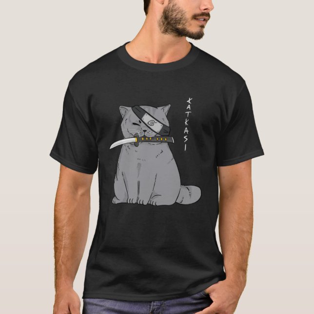 Ninja Cat with Samurai Sword In Mouth 1 T-Shirt (Front)