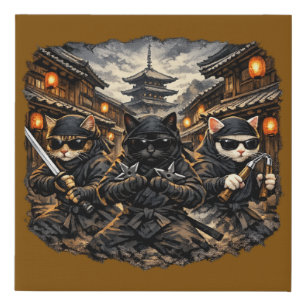 Ninja Cats of Ancient Japan Cool Feline Warrior Faux Canvas Print