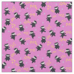 Ninja Cats with Star Power on Pink Background Fabric