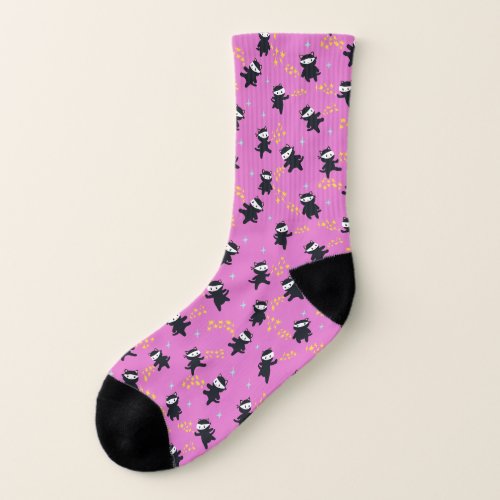Ninja Cats with Star Power on Pink Socks