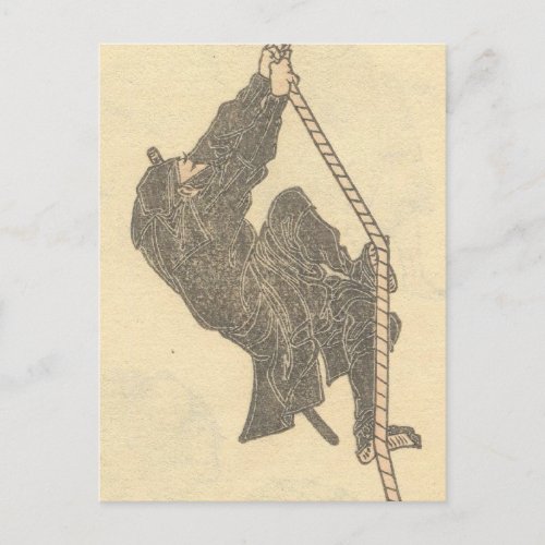 Ninja Climbing a Rope circa 1800s Japan Postcard