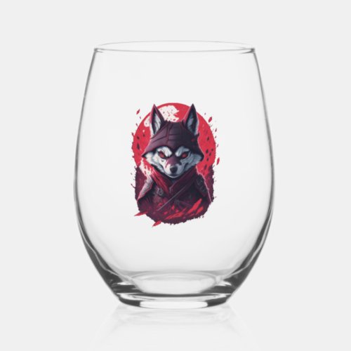 Ninja dog nice t_shirt AI design Stemless Wine Glass