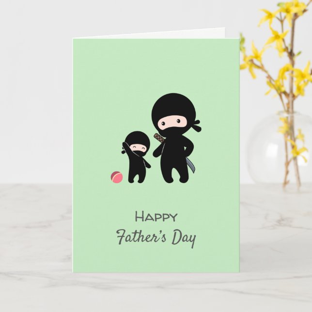 Ninja Father and Kid Green Blank Card (Yellow Flower)