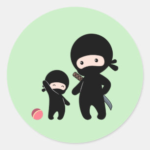 Ninja Father and Kid on Green Classic Round Sticker