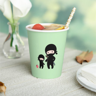 Ninja Father and Kid on Green Paper Cups