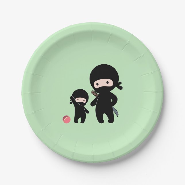 Ninja Father and Kid on Green Paper Plates (Front)