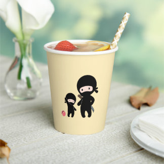 Ninja Father and Kid on Yellow Paper Cups
