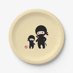 Ninja Father and Kid on Yellow Paper Plates