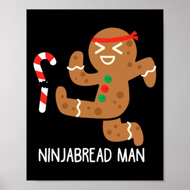 Ninja Gingerbread Man Karate Martial Arts Black St Poster (Front)