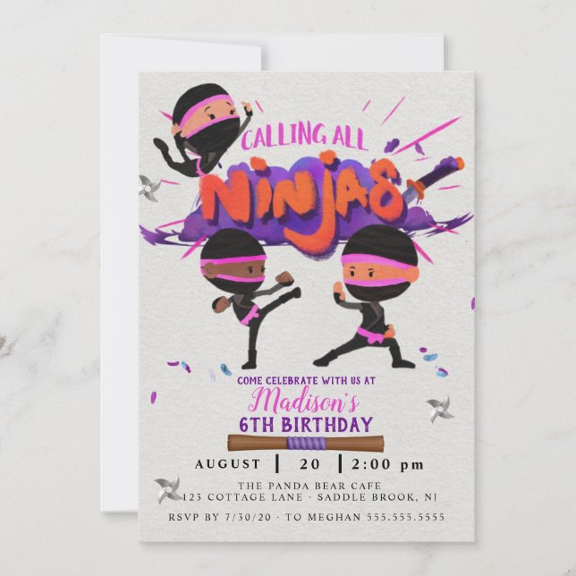 Ninja Girl Birthday Invitation (Front)