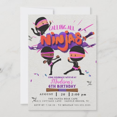 Ninja Girl Birthday Invitation