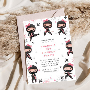 Ninja Girl Birthday Invitation, Cute Pink Karate Invitation