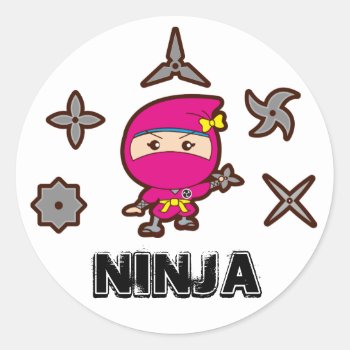 Ninja Girl Classic Round Sticker by Miyajiman at Zazzle