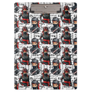 Ninja Girls Anime With Text Pattern Design Clipboard