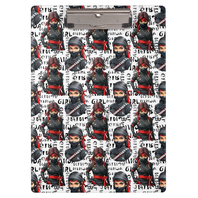 Ninja Girls Anime With Text Pattern Design Clipboard (Front)
