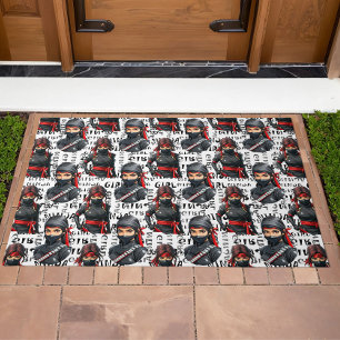 Ninja Girls Anime With Text Pattern Design Doormat