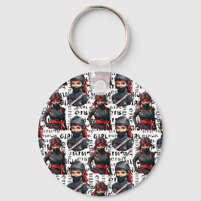 Ninja Girls Anime With Text Pattern Design Keychain (Front)