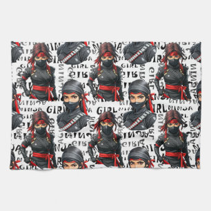 Ninja Girls Anime With Text Pattern Design Kitchen Towel