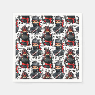 Ninja Girls Anime With Text Pattern Design Napkins